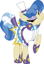 Size: 5783x8442 | Tagged: safe, artist:wissle, sapphire shores, earth pony, pony, a dog and pony show, g4, absurd resolution, clothes, costume, dress, female, grin, hat, hoof shoes, jewelry, lidded eyes, looking at you, mare, raised hoof, simple background, smiling, solo, transparent background, vector