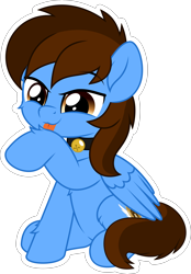 Size: 5000x7178 | Tagged: safe, artist:jhayarr23, part of a set, oc, oc only, oc:pegasusgamer, cat, pegasus, pony, absurd resolution, behaving like a cat, collar, commission, fluffy, licking, male, simple background, sitting, solo, tongue out, transparent background, wings, ych result