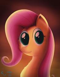 Size: 2914x3720 | Tagged: safe, artist:cosmikvek, fluttershy, pegasus, pony, g4, bust, female, high res, looking at you, mare, portrait, smiling, solo