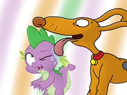 Size: 2732x2048 | Tagged: safe, artist:justsomepainter11, spike, dog, dragon, g4, crossover, drool, high res, licking, male, movie accurate, nickelodeon, rugrats, show accurate, siberian tiger hound, spike (rugrats), tongue out