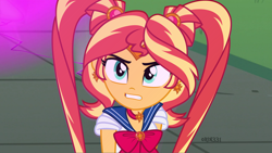 Size: 4000x2250 | Tagged: safe, artist:orin331, sunset shimmer, equestria girls, g4, anime, clothes, clothes swap, crossover, female, high res, magical girl, meme, pigtails, sailor moon, sailor moon (series), sailor moon redraw meme, solo, tsukino usagi, twintails