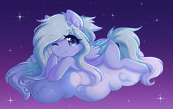 Size: 3140x1979 | Tagged: safe, artist:fluffymaiden, oc, oc only, oc:amaranthine sky, pegasus, pony, cloud, ear fluff, female, heart, heart eyes, looking at you, mare, one eye closed, smiling, smiling at you, solo, stars, wingding eyes, wink, winking at you