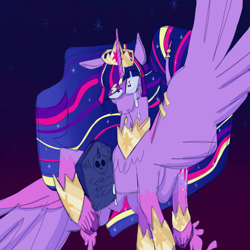 Size: 1280x1281 | Tagged: safe, artist:mewnikitty, twilight sparkle, alicorn, pony, g4, the last problem, black background, crying, female, gravestone, immortality blues, jewelry, mare, older, older twilight, older twilight sparkle (alicorn), princess twilight 2.0, regalia, sad, simple background, solo, teary eyes, twilight sparkle (alicorn), twilight will outlive her friends