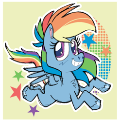 Size: 532x538 | Tagged: safe, artist:mewnikitty, rainbow dash, pegasus, pony, g4.5, my little pony: pony life, chest fluff, female, smiling, solo, stars
