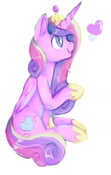 Size: 958x1507 | Tagged: safe, artist:baid-woo, princess cadance, alicorn, pony, g4, cute, cutedance, female, heart, mare, open mouth, profile, simple background, sitting, solo, white background