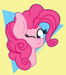 Size: 1215x1383 | Tagged: safe, artist:puperhamster, pinkie pie, earth pony, pony, g4, it isn't the mane thing about you, alternate hairstyle, bust, cute, diapinkes, female, mare, one eye closed, poofy pie, simple background, solo, wink, winking at you