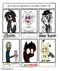 Size: 818x977 | Tagged: safe, artist:xxbandluvr16xx, apple bloom, earth pony, human, mimikyu, pony, g4, blushing, bust, clothes, creepy bloom, creepybloom, crossover, female, filly, hat, male, momo, open mouth, pokémon, salad fingers, six fanarts, smiling