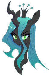 Size: 800x1227 | Tagged: dead source, safe, artist:lolopan, queen chrysalis, changeling, changeling queen, g4, bust, crown, female, jewelry, looking at you, portrait, regalia, simple background, solo, transparent background