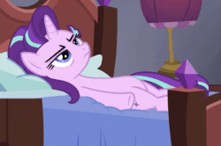 Size: 519x344 | Tagged: safe, screencap, starlight glimmer, pony, a royal problem, g4, animated, bed, cropped, double facehoof, facehoof, female, solo