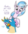 Size: 675x800 | Tagged: safe, artist:jargon scott, gallus, silverstream, griffon, hippogriff, g4, bust, dialogue, hands on head, head, logic, portrait, simple background, white background