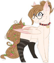 Size: 631x734 | Tagged: safe, artist:shiroikitten, oc, oc only, oc:mary, pegasus, pony, clothes, collar, ear piercing, earring, female, glasses, jewelry, mare, piercing, simple background, socks, solo, striped socks, transparent background