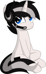 Size: 4537x7254 | Tagged: safe, artist:cyanlightning, oc, oc only, oc:bluehplays, pony, unicorn, .svg available, absurd resolution, headphones, looking up, male, simple background, sitting, solo, stallion, transparent background, vector