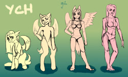 Size: 3000x1800 | Tagged: safe, artist:miarmika, alicorn, earth pony, human, pegasus, pony, unicorn, anthro, art, commission, humanized, modification, ponified, reference sheet, sale, your character here