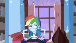 Size: 1918x1078 | Tagged: safe, screencap, rainbow dash, sci-twi, twilight sparkle, blizzard or bust, equestria girls, equestria girls specials, g4, my little pony equestria girls: better together, my little pony equestria girls: holidays unwrapped, adjusting glasses, animated, bags under eyes, bed, book, bookshelf, bracelet, curtains, duo, duo female, female, geode of super speed, geode of telekinesis, glasses, jewelry, lamp, magical geodes, pillow, ponytail, sound, talking, tired, webm, window