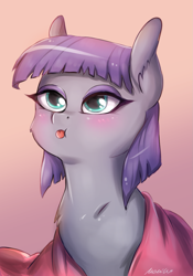 Size: 1091x1558 | Tagged: safe, artist:buttersprinkle, maud pie, earth pony, pony, g4, :p, blanket, blushing, bust, cheek fluff, chest fluff, cute, ear fluff, female, looking up, mare, maudabetes, portrait, solo, tongue out
