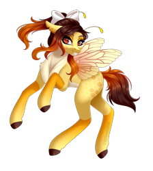 Size: 1572x1755 | Tagged: safe, artist:ohhoneybee, oc, oc only, oc:kloh, bee pony, original species, bow, female, hair bow, simple background, solo, transparent background