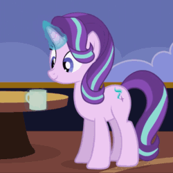 Size: 480x480 | Tagged: safe, artist:agrol, starlight glimmer, pony, unicorn, headmare of the school, g4, animated, cropped, cup, disgusted, fan animation, female, gif, levitation, magic, mare, raised hoof, solo, telekinesis, tongue out