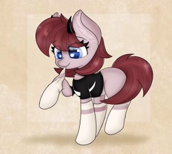 Size: 2405x2160 | Tagged: safe, artist:janelearts, oc, oc only, earth pony, pony, chibi, clothes, female, high res, horns, mare, shirt, socks, solo