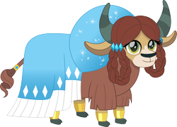 Size: 2090x1500 | Tagged: safe, artist:cloudy glow, yona, yak, cloudyglowverse, g4, alternate universe, clothes, cloven hooves, cute, dress, female, monkey swings, older, older yona, simple background, smiling, solo, transparent background, yonadorable
