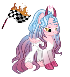 Size: 1024x1124 | Tagged: safe, artist:marihht, artist:raini-bases, oc, oc only, hybrid, pony, base used, black sclera, cutie mark, female, flag, horns, interspecies offspring, lidded eyes, mare, offspring, parent:cozy glow, parent:lord tirek, parents:cozirek, simple background, smiling, solo, transparent background, wings