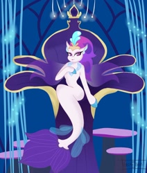 Size: 1280x1513 | Tagged: safe, artist:lolitablue, queen novo, seapony (g4), g4, my little pony: the movie, crown, cute, female, fin wings, fins, fish tail, jewelry, novobetes, purple eyes, queen, regalia, seaquestria, sitting, solo, throne, throne room, underwater, water, wings