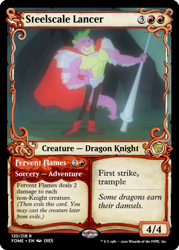 Size: 375x523 | Tagged: safe, edit, spike, dragon, a dog and pony show, g4, armor, beefspike, boots, cape, ccg, clothes, lance, magic the gathering, pants, shoes, trading card, trading card edit, weapon