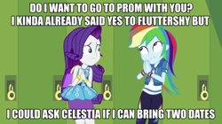 Size: 900x504 | Tagged: safe, edit, edited screencap, screencap, rainbow dash, rarity, equestria girls, fomo, g4, my little pony equestria girls: better together, caption, geode of shielding, geode of super speed, image macro, impact font, lockers, magical geodes, rarity peplum dress, text