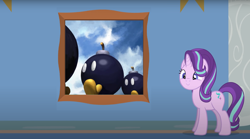 Size: 1674x934 | Tagged: safe, artist:agrol, edit, edited screencap, screencap, starlight glimmer, bob-omb, headmare of the school, g4, bob-omb battlefield, picture, picture frame, starlight's picture, super mario 64, super mario bros.