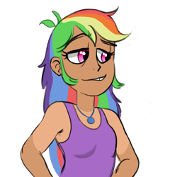 Size: 2575x2677 | Tagged: safe, artist:kackysocks, rainbow dash, human, equestria girls, g4, clothes, faic, female, high res, humanized, jewelry, necklace, simple background, smug, smugdash, solo, tan lines, tank top, transparent background