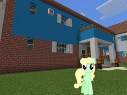 Size: 2048x1536 | Tagged: safe, artist:90sigma, artist:topsangtheman, apple honey, apple tarty, earth pony, pony, g4, apple family member, house, looking at you, minecraft, photoshopped into minecraft, solo