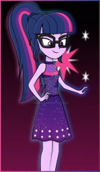 Size: 1280x2203 | Tagged: safe, artist:diilaycc, sci-twi, twilight sparkle, equestria girls, equestria girls specials, g4, i'm on a yacht, my little pony equestria girls: better together, my little pony equestria girls: spring breakdown, bare shoulders, clothes, cruise outfit, dress, female, geode of telekinesis, glasses, magical geodes, obtrusive watermark, sleeveless, solo, watermark