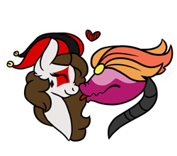 Size: 670x590 | Tagged: dead source, safe, artist:edgar-allan-h0e, oc, oc only, monster pony, original species, piranha plant pony, plant pony, augmented tail, bust, commission, heart, jester, plant, simple background, smiling, tongue out, transparent background, ych result