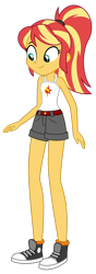 Size: 1024x2910 | Tagged: safe, artist:emeraldblast63, sunset shimmer, equestria girls, g4, alternate hairstyle, belt, clothes, clothes swap, converse, happy, multicolored hair, ponytail, shoes, shorts, simple background, sleeveless, sneakers, socks, tank top, tomboy, transparent background, yellow skin
