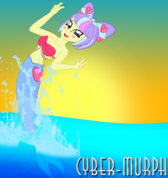 Size: 2128x2252 | Tagged: safe, artist:cyber-murph, supernova zap, mermaid, equestria girls, equestria girls series, g4, sunset's backstage pass!, spoiler:eqg series (season 2), belly, belly button, cute, high res, mermaidized, peace sign, seashell bra, signature, species swap, su-z, su-z-betes, sunset