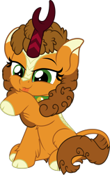 Size: 5000x7916 | Tagged: safe, artist:jhayarr23, part of a set, oc, oc only, oc:pumpkin breeze, kirin, pony, behaving like a cat, commission, cute, female, grooming, hoof licking, kirinbetes, licking, simple background, solo, transparent background, ych result
