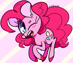 Size: 707x612 | Tagged: safe, artist:ectohive, pinkie pie, earth pony, pony, g4, colored hooves, cute, diapinkes, ear fluff, female, mare, one eye closed, open mouth, solo, wink