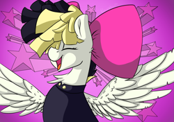 Size: 1465x1033 | Tagged: safe, artist:llametsul, songbird serenade, pegasus, pony, g4, my little pony: the movie, bow, chest fluff, clothes, cute, ear fluff, eyes closed, female, hair bow, happy, mare, open mouth, signature, solo, songbetes, stars, wing fluff, wings