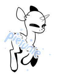 Size: 466x628 | Tagged: safe, artist:pierunie, oc, oc only, alicorn, pony, alicorn oc, bald, base, eyes closed, horn, lineart, obtrusive watermark, pay to use, simple background, solo, watermark, white background, wings