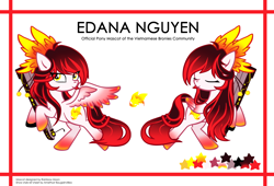 Size: 2200x1500 | Tagged: safe, artist:amethystbougainvillea, oc, oc:edana nguyen, pegasus, pony, project seaponycon, fan, mascot, nation ponies, ponified, reference sheet, vietnam