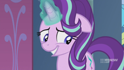 Size: 1280x720 | Tagged: safe, screencap, starlight glimmer, pony, unicorn, g4, memories and more, my little pony: friendship is forever, 9now, female, magic, mare, solo, worried, worried smile