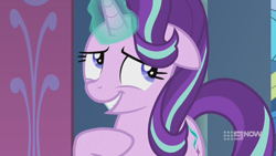 Size: 1280x720 | Tagged: safe, screencap, starlight glimmer, pony, unicorn, g4, memories and more, my little pony: friendship is forever, 9now, female, magic, mare, solo, worried, worried smile