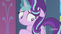 Size: 1280x720 | Tagged: safe, screencap, starlight glimmer, pony, unicorn, g4, memories and more, my little pony: friendship is forever, 9now, female, magic, mare, solo, worried, worried smile