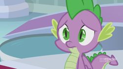 Size: 1280x720 | Tagged: safe, screencap, spike, dragon, g4, memories and more, my little pony: friendship is forever, 9now, male, solo, winged spike, wings, worried