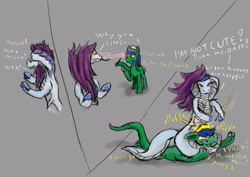 Size: 1920x1358 | Tagged: safe, artist:lizardwithhat, oc, oc only, oc:solomon izzard, hybrid, lamia, lizard, original species, pony, snake, snake pony, angry, coils, comic, crossover, prehensile tail, punch, simple background, species swap, viper, xcom 2