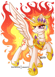 Size: 1600x2263 | Tagged: safe, artist:julunis14, nightmare star, alicorn, pony, g4, female, fire, jewelry, regalia, simple background, solo, transparent background