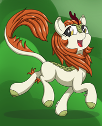 Size: 1536x1880 | Tagged: safe, artist:itchystomach, autumn blaze, kirin, g4, sounds of silence, awwtumn blaze, cute, female, looking at you, looking back, open mouth, prancing, raised hoof, smiling, solo