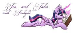 Size: 1280x577 | Tagged: safe, artist:ravvij, twilight sparkle, alicorn, pony, g4, adorkable, book, cup, cute, cutie mark, dork, drinking, fancy, female, food, fur, hooves, horn, magic, mare, moon, reading, simple background, sipping, solo, tea, teacup, text, transparent background, twilight sparkle (alicorn), wings