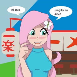 Size: 2048x2048 | Tagged: safe, artist:nando13, fluttershy, human, equestria girls, g4, blushing, breasts, busty fluttershy, cute, female, high res, human coloration, implied anon, open mouth, shyabetes, solo
