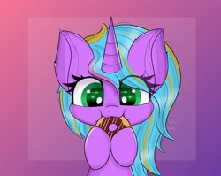 Size: 2560x2035 | Tagged: safe, artist:janelearts, oc, oc only, pony, unicorn, chibi, commission, donut, female, food, high res, mare, nom, solo