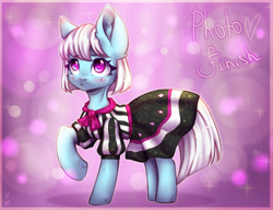 Size: 2600x2000 | Tagged: safe, artist:zefirka, photo finish, earth pony, pony, g4, blushing, clothes, cute, ear fluff, female, high res, mare, missing accessory, photaww finish, photobetes, solo